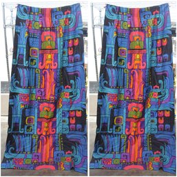 Pair Of Vintage Bohemian Curtains  Bold Abstract Geometric Design- 87 X 30