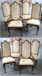 Set Of 8 Elegant Vintage Dining Chairs With Chevron Upholstery