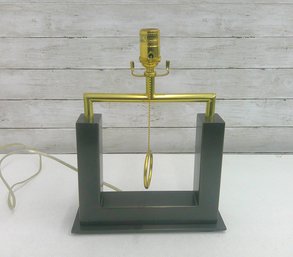 Modern Brass Table Lamp With Ring Pull Switch  Black Base  15' H X 11.5' W  Art Deco / Mid-Century Style