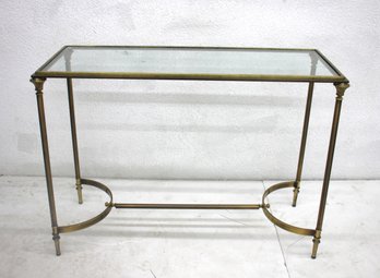 Vintage Brass & Glass Console Table  Elegant Hollywood Regency Style (28H X 38W X 15D)