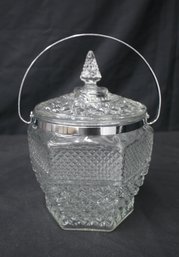 Vintage Mid Century Diamond Cut Crystal 10 Inch Bar Ice Bucket With Lid