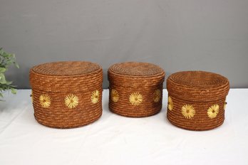 Group Lot Of Three Woven Nesting Baskets