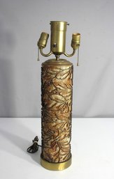 Vintage Brass And Textured Lamp With Three-Light Fixture