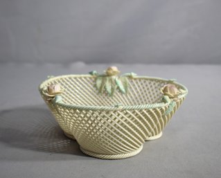 'Celtic Charm' - Irish Belleek Hand Woven Porcelain Shamrock Basket