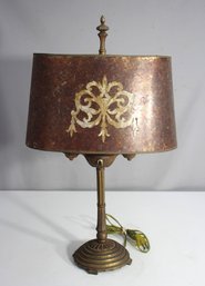 Vintage Brass Table Lamp With Two Lights And Original Mica Shade