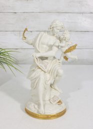 Giuseppe Capp Capodimonte Porcelain Figurine  Classical Figure W/ Cherub  Gold Accents  9'