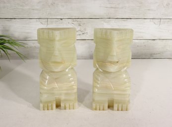 Pair Of 7.5' Carved Onyx Stone Tribal Figurines  Decorative Sculptures