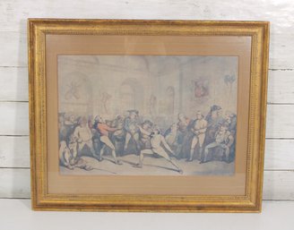 Vintage English Satirical Boxing Print After Rowlandson Framed Caricature Scene 18.5' X 22.5'