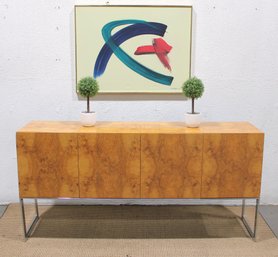 Vintage Milo Baughman For Thayer Coggin Burl & Chrome Credenza  72W