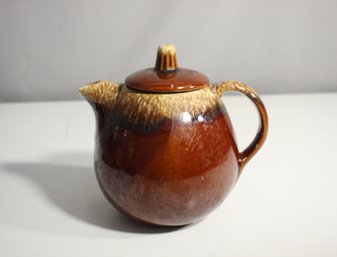 Vintage Hull Pottery Brown Drip Ball Shaped Tea Pot & Lid Oven Proof USA