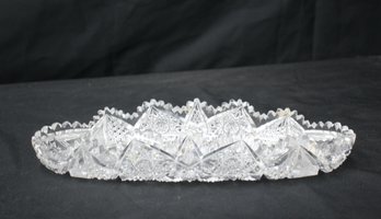 Vintage Hobstar Cut Glass Oval Serving Dish