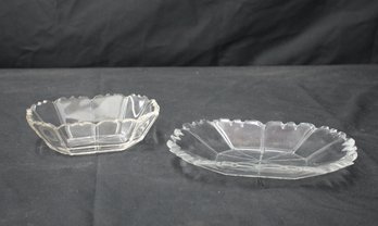 2 Vintage Cut Glass Small Ovoid Bowls