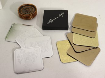 Lot Of Vintage Metal Drink Coasters Mixed Styles  Assorted Set