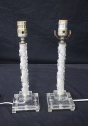 Pair Of Vintage Crystal And Etched Glass Table Lamps