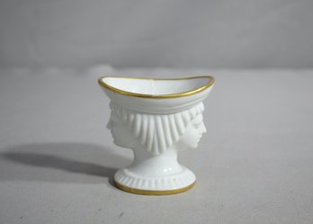 Antique Italian Miniature White Two Faces Porcelain With Tray Gold Trim 3' Tall