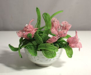 Vintage Beaded Flowers Arrangement On A Japanese Rice Bowl