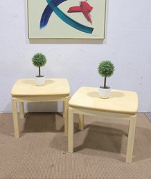 Pair Of Karl Springer Style Lacquered Faux Parchment Side Tables  Late 20th Century  27W