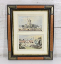Pair Doyles English Prints Framed Church & Cottage Scenes Double Matted 17.5' X 14.5'