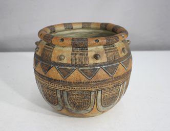 Signed Handmade Tribal-Inspired Ceramic Pottery Vessel (7'H)