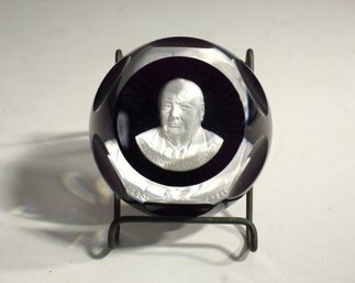 Franklin Mint Winston Churchill Baccarat Crystal Paperweight