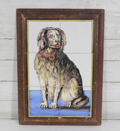 Vintage Framed Hand Painted Dog Tile Panel Wall Art 6 Tile Ceramic Picture 18' X 13'