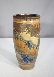 Signed Handcrafted Drip-Glaze Pottery Vase  Floral & Earthy Tones (9H)