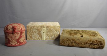 A  Trio Of Fabric-Covered Decorative  Jewelry Boxes