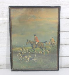Vintage Fox Hunting Print After Lionel Edwards Framed Equestrian Hunt Scene 16.5' X 12.5'