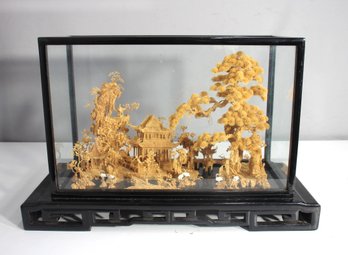 Intricately Crafted Chinese Diorama In Glass Case - 14'h X 21.5'w X 9'd