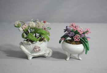 Two Small Beaded Flower Planter