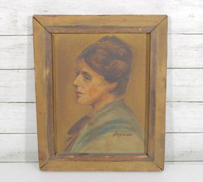 Vintage Portrait Painting Of Woman On Board  Signed Seizman  Framed  15.5' X 12.5'