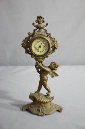 Antique Art Nouveau Style Gilt Metal Figural Classical Cherub Mantel Clock