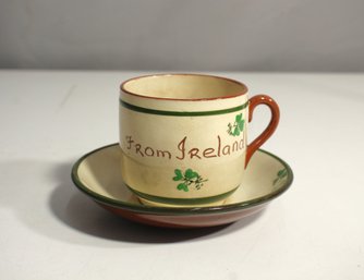 Vintage CARRIG WARE CREAM WARE Cup And Saucer  MADE IN IRELAND - SHAMROCKS