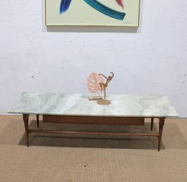 Vintage Mid-Century Modern Coffee Table With Marble Top & Drawer  60'W X 20'D X 16'H