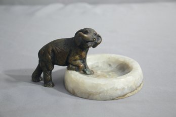 Vintage Bronze Elephant And Onyx Ashtray