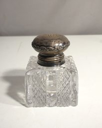Vintage Cut Glass Sterling Silver Topped Inkwell