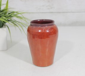 Nancy Hulbert Art Pottery Vase Red Orange Glaze Signed Studio Pottery  5'