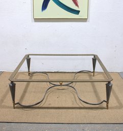 Large Vintage Metal Coffee Table Base  Sculptural Iron & Brass  52'W X 44'D X 18'H (No Glass Top)