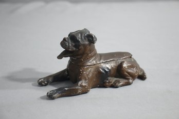 Antique Painted Bronze Bulldog Opens To Make Ashtray Figurine