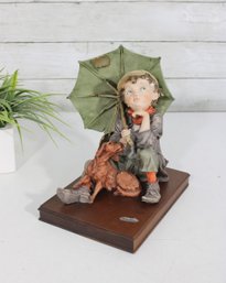 Giuseppe Armani Capodimonte Figurine Boy W/ Dog & Umbrella  Florence Italy W/ COA  9'H