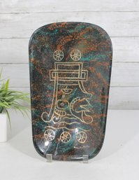 Marc Bellaire Mid-Century Enamel On Copper Tray Abstract Figural Design  13' X 8'