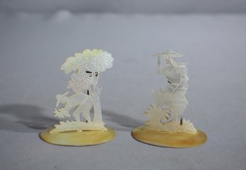 Pair Of Mother-of-Pearl Place Card Or Picture Holder Set