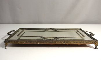 Vintage Brass & Mirror Dressing Tray