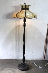 Vintage Floor Lamp With A  Bent Slag Glass Tiffany Style Lamp Shade