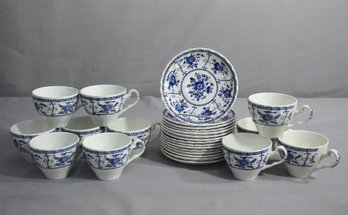 25pc Of Vintage Indies Pattern Johnson Bros. Ironstone Cups & Saucers