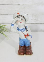 Vintage Chinese Porcelain Figurine Young Sailor  Hand Painted W/ Gilt  1950s-60s  9'H