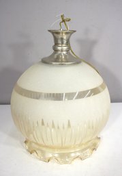 Vintage 17' Frosted Glass & Metal Pendant Light  Mid-Century Hanging Lamp