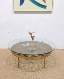 Vintage Gilt Iron Round Coffee Table With Glass Top  40' Diameter X 16' High
