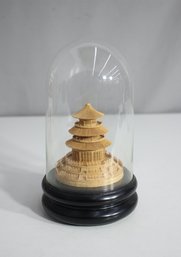 8' Intricate Wooden Pagoda Model Under Glass Dome