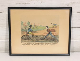 Vintage Victorian Bicycle Humor Print  The First Tandem Cycling Cartoon  Framed  11.5' X 14.5'